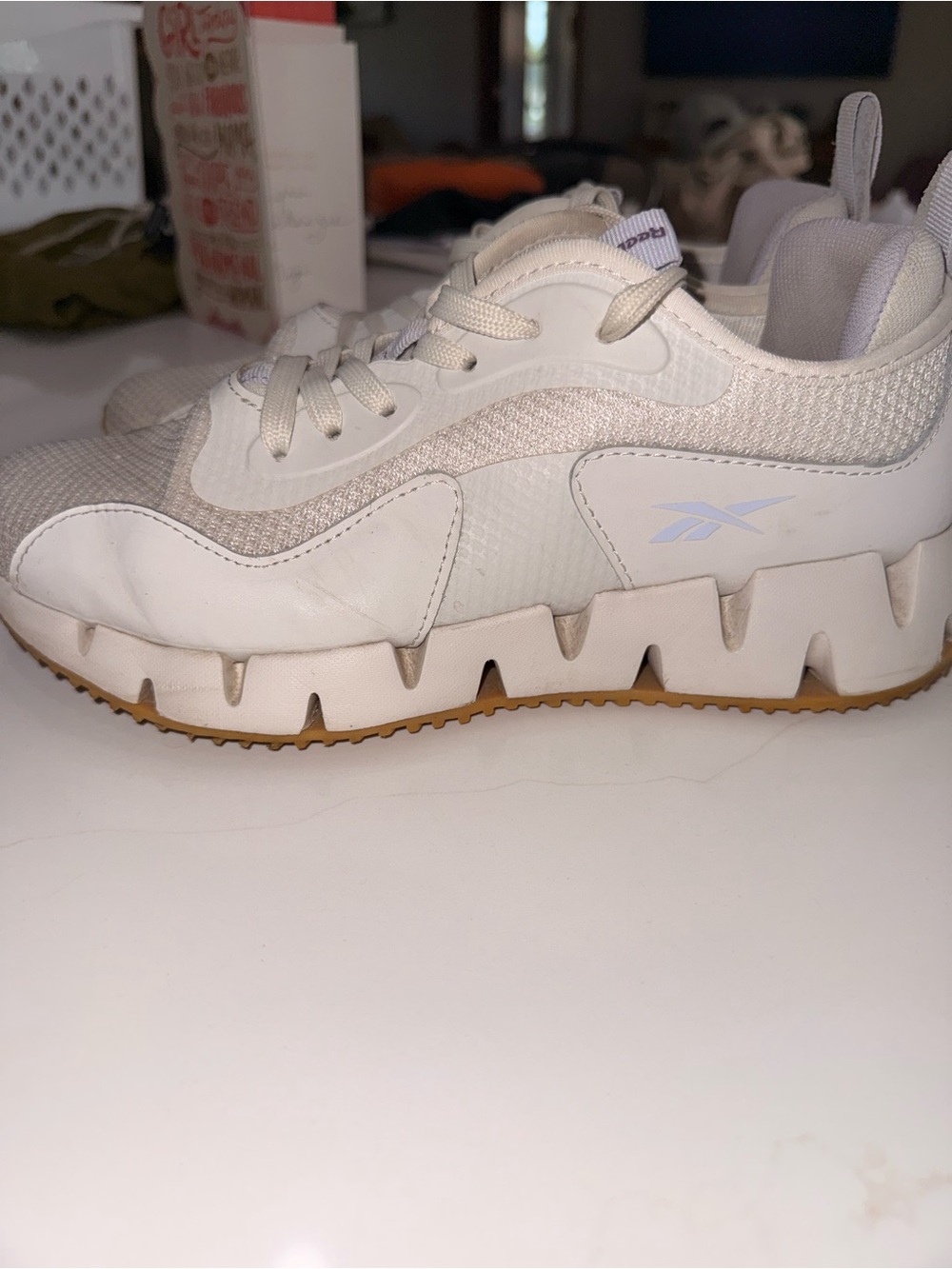 Reebok Women's Off-White and Gum Zig-Edge Athletic Sneaker